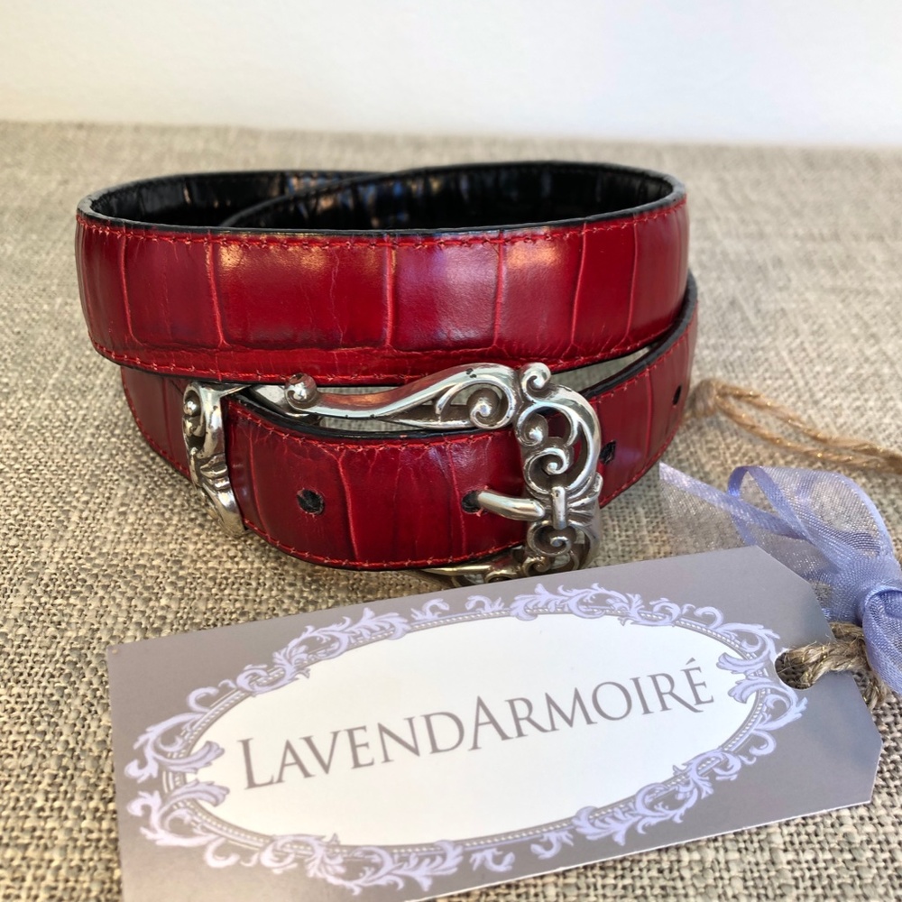 Brighton Red+Black Croc Leather Reversible Belt S